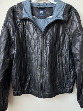 GAP Women’s Quilted Black Lamb Skin Leather Jacket Size Large Zip Up